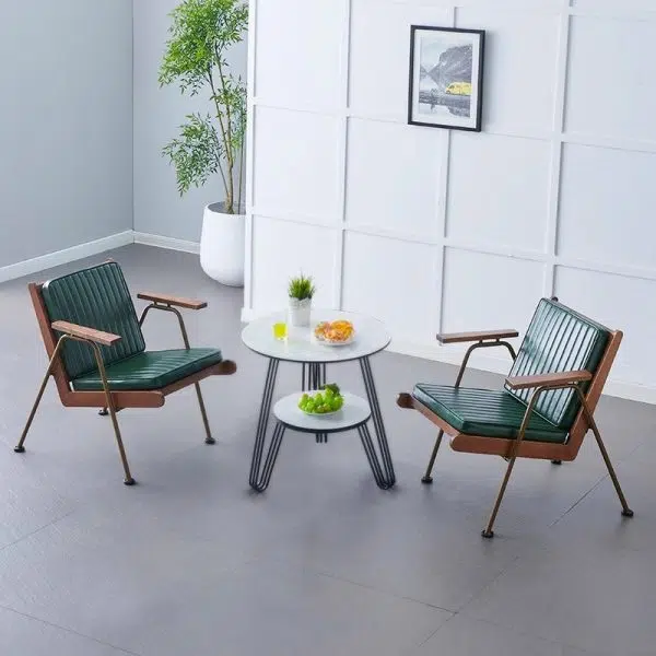 Contemporary Luxury Square Faux Leather Metal Legs Accent Chair Backrest Armrest For Living Room - Image 26