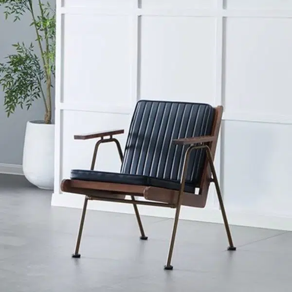 Contemporary Luxury Square Faux Leather Metal Legs Accent Chair Backrest Armrest For Living Room - Image 11