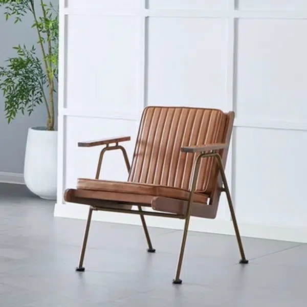 Contemporary Luxury Square Faux Leather Metal Legs Accent Chair Backrest Armrest For Living Room - Image 12