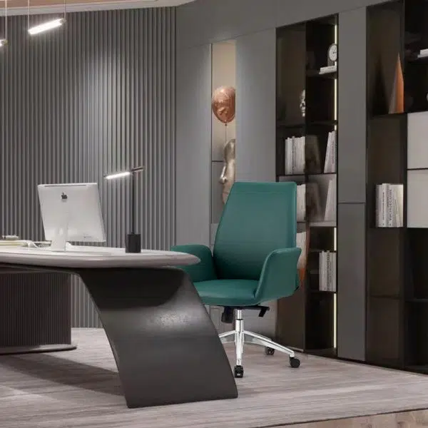 Modern Luxury Square Leather Swivel Desk Chair Backrest Casters For Home Office - Image 9