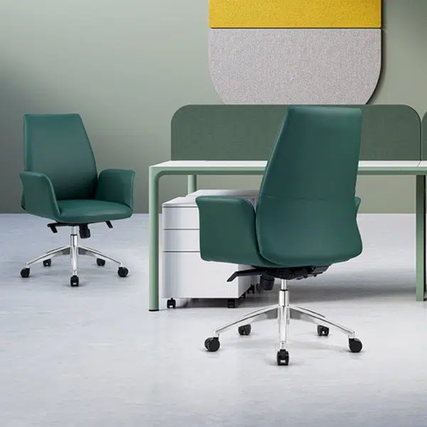 Modern Luxury Square Leather Swivel Desk Chair Backrest Casters For Home Office - Image 2