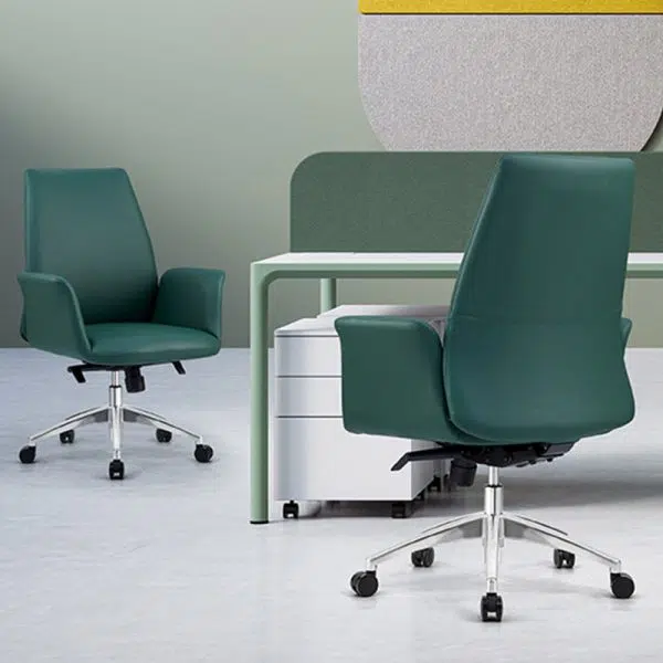 Modern Luxury Square Leather Swivel Desk Chair Backrest Casters For Home Office - Image 3