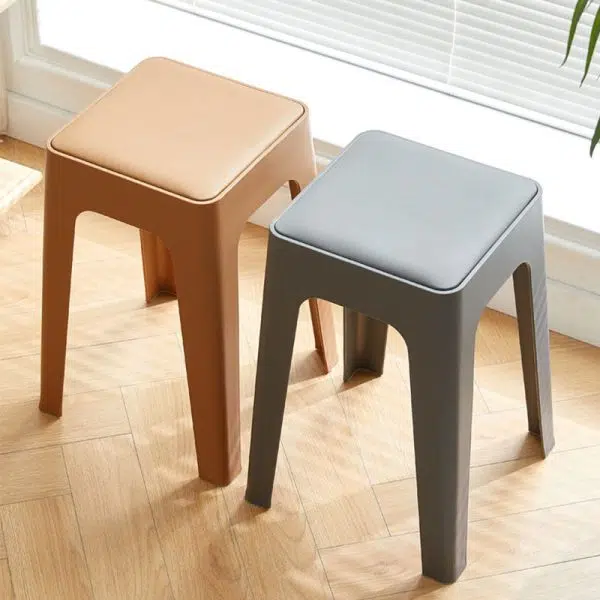 Contemporary Nordic Geometry Square Leather Plastic Stackable Chair Non-Slip Legs For Bedroom - Image 2