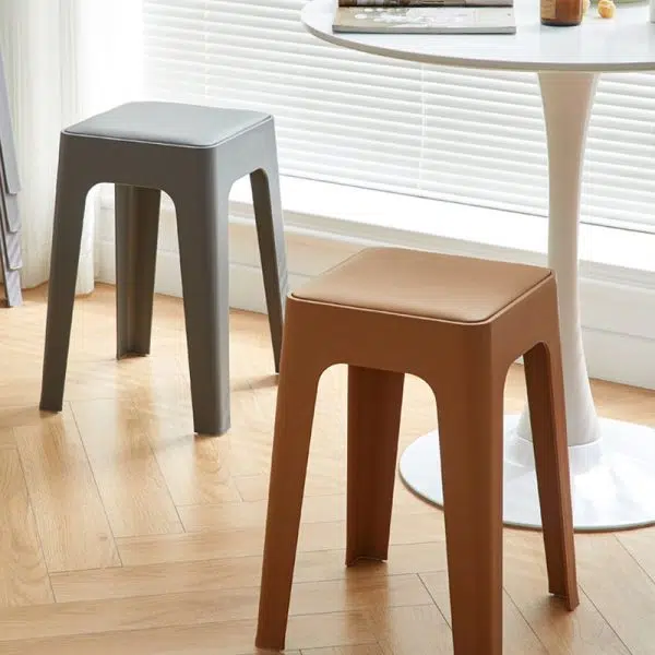 Contemporary Nordic Geometry Square Leather Plastic Stackable Chair Non-Slip Legs For Bedroom - Image 3
