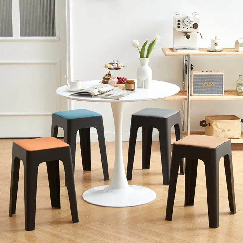 DFM-Chair-FL04009-20.jpg Contemporary Nordic Geometry Square Leather Plastic Stackable Chair Non-Slip Legs For Bedroom - Image 1