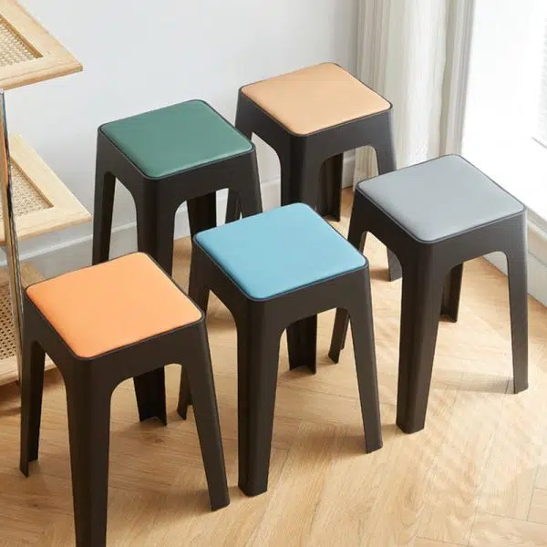 Contemporary Nordic Geometry Square Leather Plastic Stackable Chair Non-Slip Legs For Bedroom - Image 12