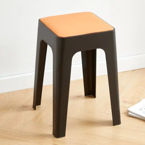 Contemporary Nordic Geometry Square Leather Plastic Stackable Chair Non-Slip Legs For Bedroom - Image 16