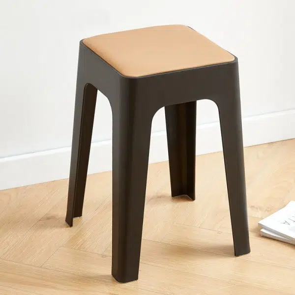 Contemporary Nordic Geometry Square Leather Plastic Stackable Chair Non-Slip Legs For Bedroom - Image 17