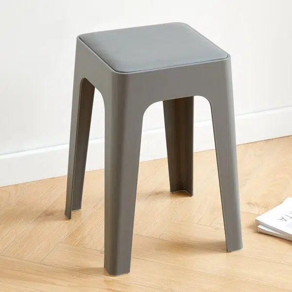 Contemporary Nordic Geometry Square Leather Plastic Stackable Chair Non-Slip Legs For Bedroom - Image 20