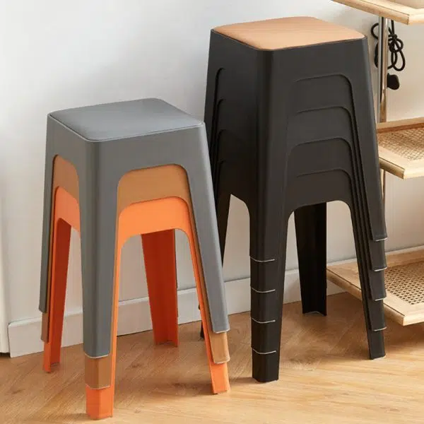 Contemporary Nordic Geometry Square Leather Plastic Stackable Chair Non-Slip Legs For Bedroom - Image 13