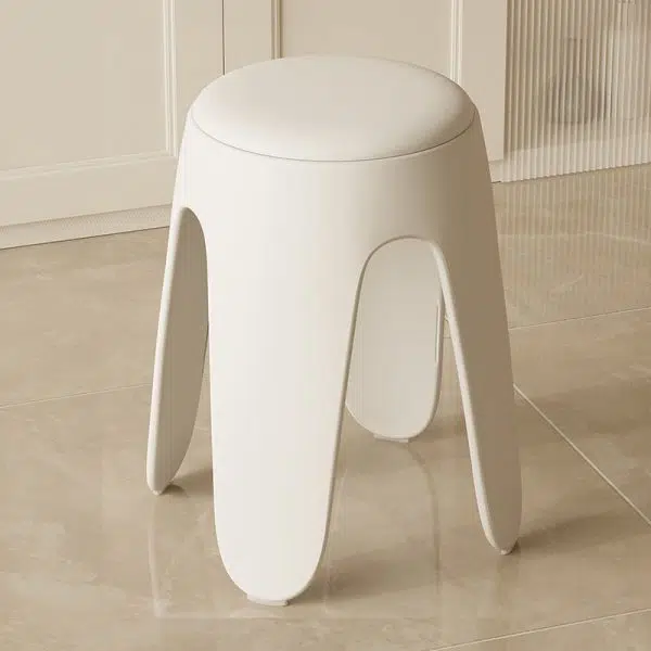 Contemporary Scandinavian Round Leather Upholstered Plastic Stackable Chair For Bedroom - Image 14