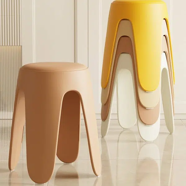 Contemporary Scandinavian Round Leather Upholstered Plastic Stackable Chair For Bedroom - Image 11