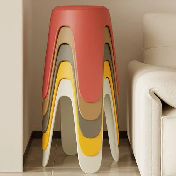 Contemporary Scandinavian Round Leather Upholstered Plastic Stackable Chair For Bedroom - Image 12