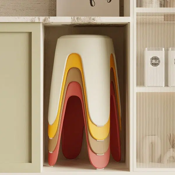 Contemporary Scandinavian Round Leather Upholstered Plastic Stackable Chair For Bedroom - Image 13