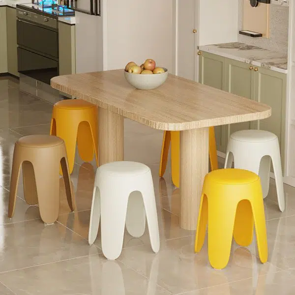 Contemporary Scandinavian Round Leather Upholstered Plastic Stackable Chair For Bedroom - Image 8