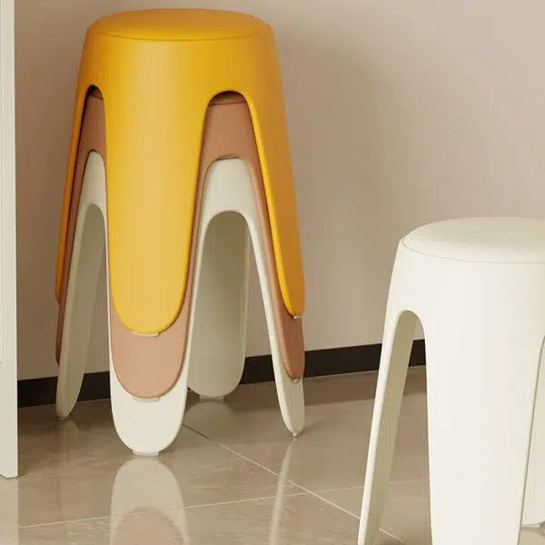 Contemporary Scandinavian Round Leather Upholstered Plastic Stackable Chair For Bedroom - Image 10