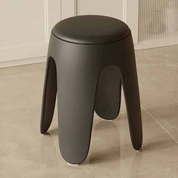 Contemporary Scandinavian Round Leather Upholstered Plastic Stackable Chair For Bedroom - Image 15