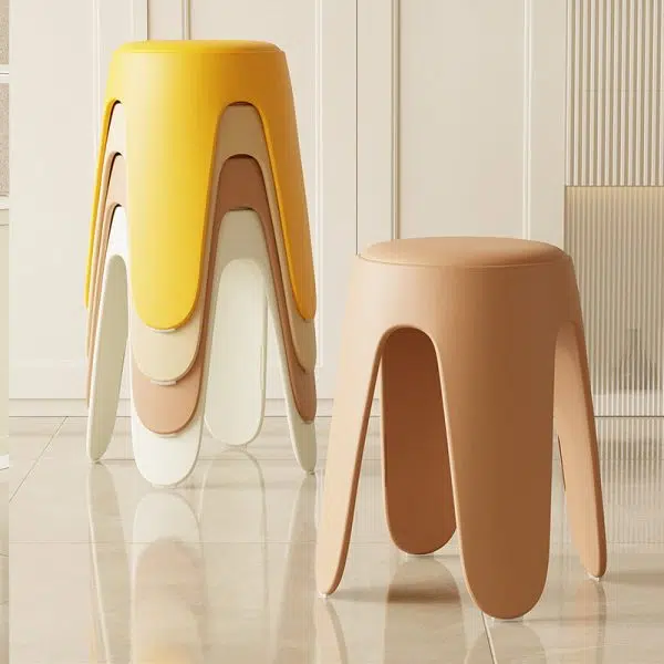 Contemporary Scandinavian Round Leather Upholstered Plastic Stackable Chair For Bedroom - Image 3