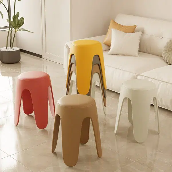 Contemporary Scandinavian Round Leather Upholstered Plastic Stackable Chair For Bedroom - Image 2