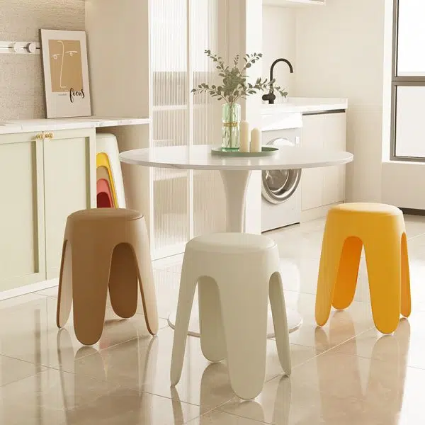 Contemporary Scandinavian Round Leather Upholstered Plastic Stackable Chair For Bedroom - Image 9