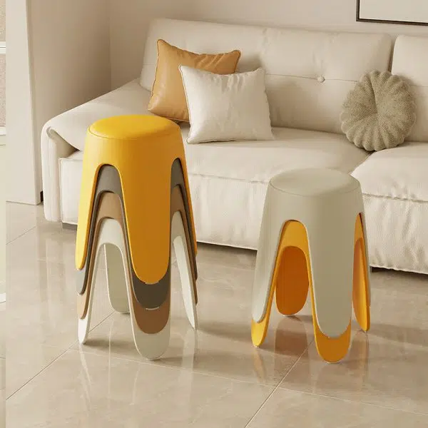 Contemporary Scandinavian Round Leather Upholstered Plastic Stackable Chair For Bedroom