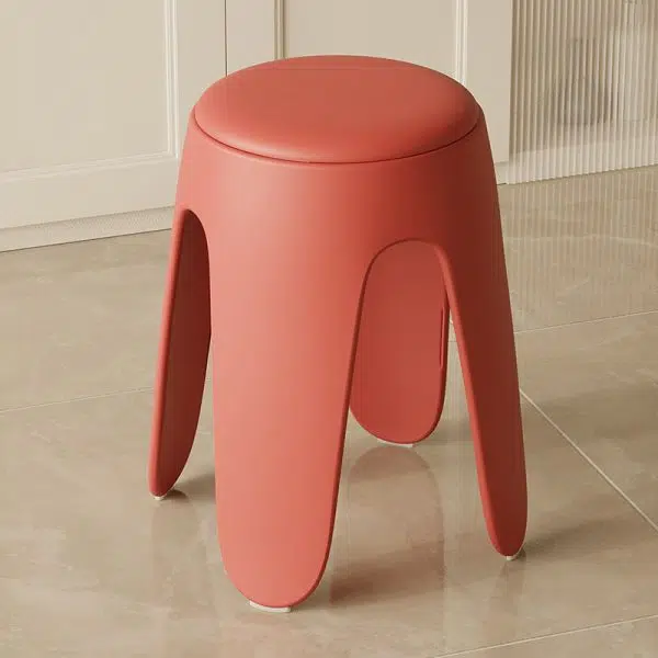 Contemporary Scandinavian Round Leather Upholstered Plastic Stackable Chair For Bedroom - Image 16