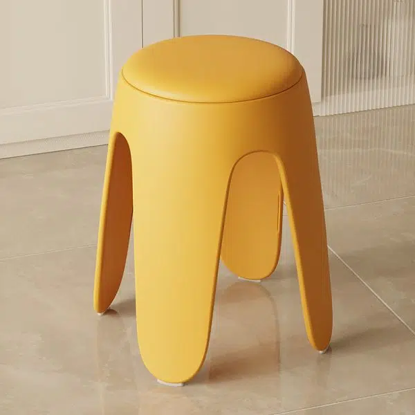 Contemporary Scandinavian Round Leather Upholstered Plastic Stackable Chair For Bedroom - Image 17