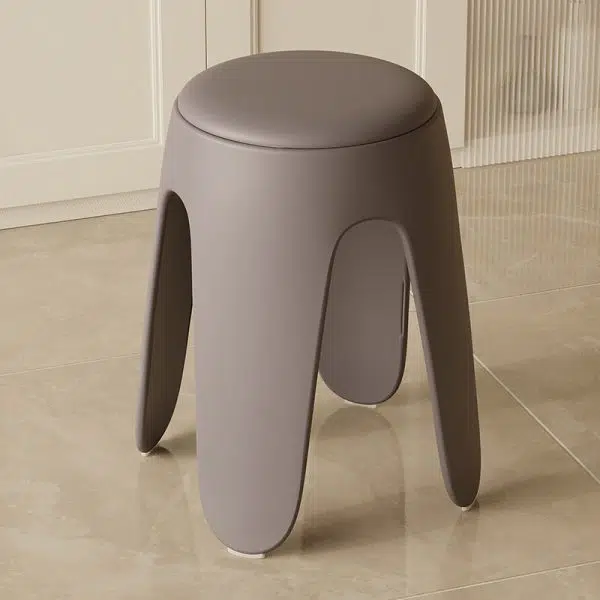 Contemporary Scandinavian Round Leather Upholstered Plastic Stackable Chair For Bedroom - Image 18