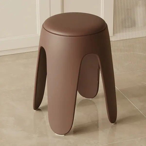 Contemporary Scandinavian Round Leather Upholstered Plastic Stackable Chair For Bedroom - Image 20