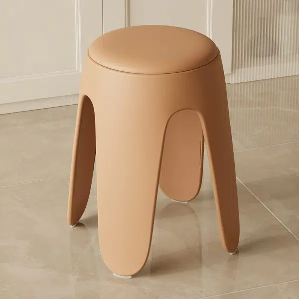 Contemporary Scandinavian Round Leather Upholstered Plastic Stackable Chair For Bedroom - Image 21