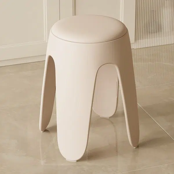 Contemporary Scandinavian Round Leather Upholstered Plastic Stackable Chair For Bedroom - Image 22