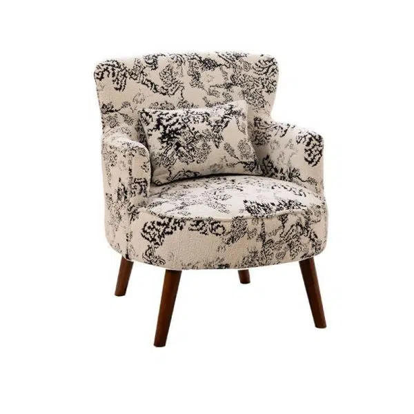 Traditional French Flower Patterned Fabric Upholstered Solid Wood Accent Chair Backrest Armrest For Living Room - Image 9