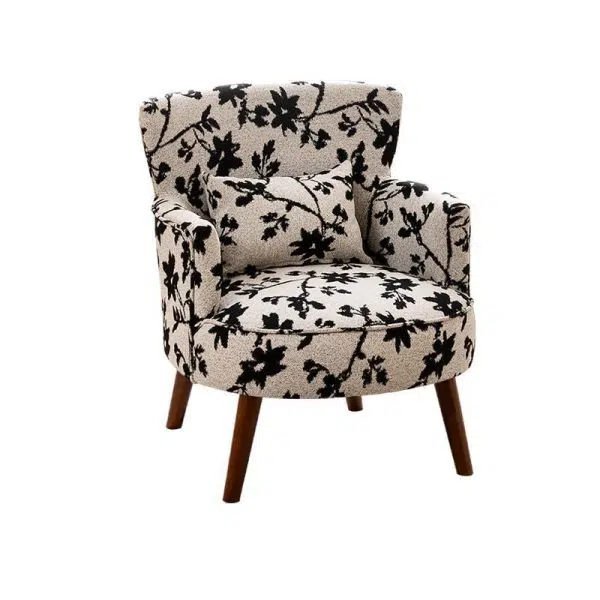 Traditional French Flower Patterned Fabric Upholstered Solid Wood Accent Chair Backrest Armrest For Living Room - Image 14