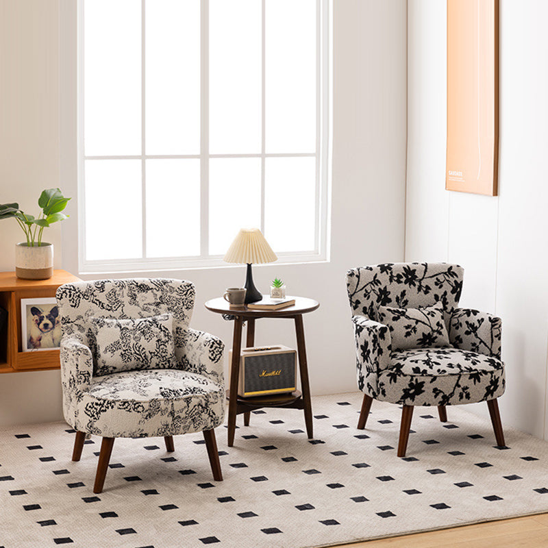 DFM-Chair-FL04011-18.jpg Traditional French Flower Patterned Fabric Upholstered Solid Wood Accent Chair Backrest Armrest For Living Room - Image 1