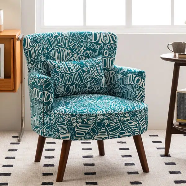 Traditional French Flower Patterned Fabric Upholstered Solid Wood Accent Chair Backrest Armrest For Living Room - Image 8