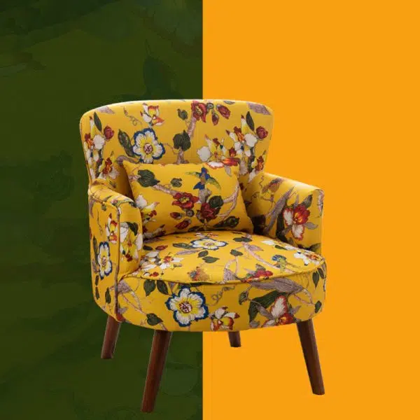 Traditional French Flower Patterned Fabric Upholstered Solid Wood Accent Chair Backrest Armrest For Living Room - Image 7