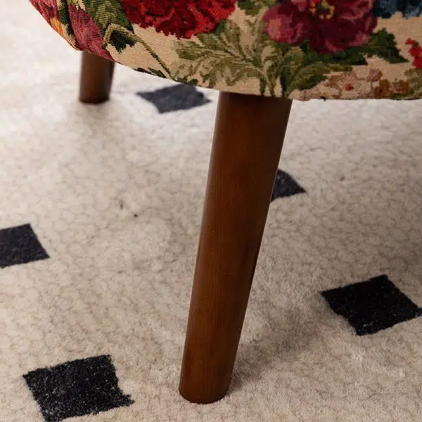 Traditional French Flower Patterned Fabric Upholstered Solid Wood Accent Chair Backrest Armrest For Living Room - Image 6