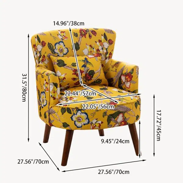 Traditional French Flower Patterned Fabric Upholstered Solid Wood Accent Chair Backrest Armrest For Living Room - Image 3