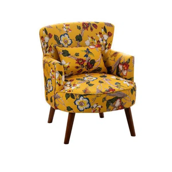 Traditional French Flower Patterned Fabric Upholstered Solid Wood Accent Chair Backrest Armrest For Living Room - Image 10