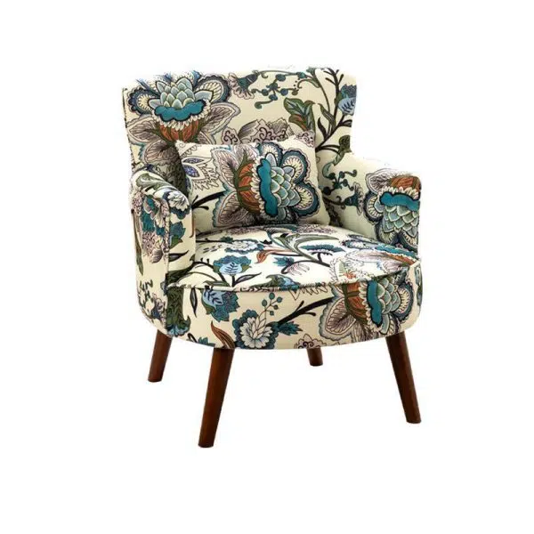 Traditional French Flower Patterned Fabric Upholstered Solid Wood Accent Chair Backrest Armrest For Living Room - Image 11