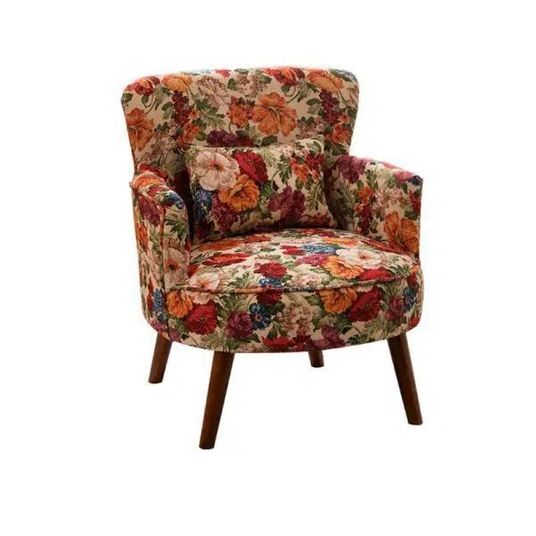 Traditional French Flower Patterned Fabric Upholstered Solid Wood Accent Chair Backrest Armrest For Living Room - Image 13