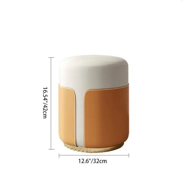 Contemporary Luxury Round Leather Metal Vanity Stool For Bedroom - Image 3