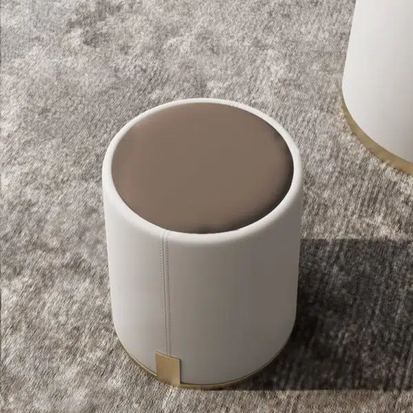 Contemporary Luxury Round PU Leather Upholstered Metal Vanity Stool For Bedroom - Image 3