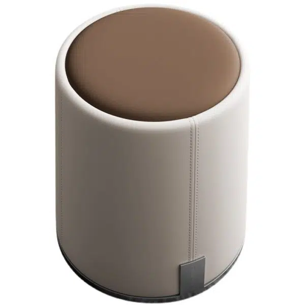 Contemporary Luxury Round PU Leather Upholstered Metal Vanity Stool For Bedroom - Image 8