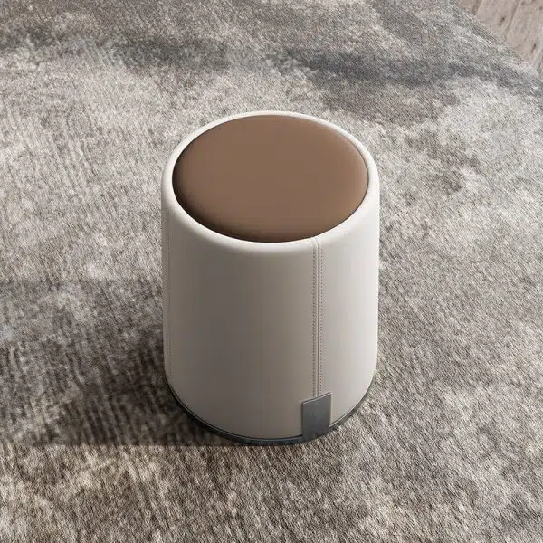 Contemporary Luxury Round PU Leather Upholstered Metal Vanity Stool For Bedroom - Image 7
