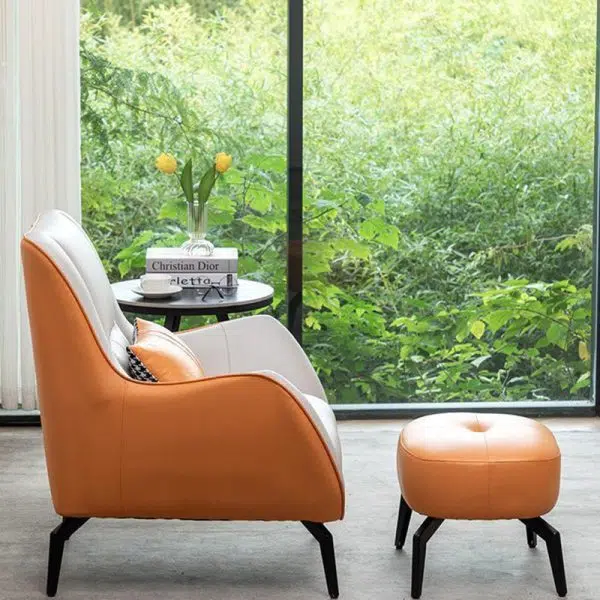 Contemporary Scandinavian Square Fabric Upholstered Accent Chair Backrest Armrest For Living Room - Image 13