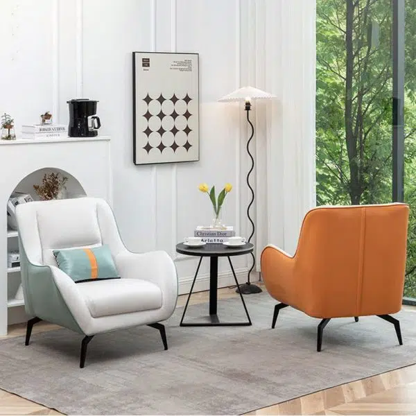 Contemporary Scandinavian Square Fabric Upholstered Accent Chair Backrest Armrest For Living Room - Image 14