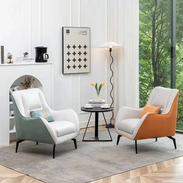 Contemporary Scandinavian Square Fabric Upholstered Accent Chair Backrest Armrest For Living Room - Image 15