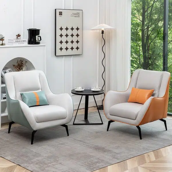 Contemporary Scandinavian Square Fabric Upholstered Accent Chair Backrest Armrest For Living Room - Image 16