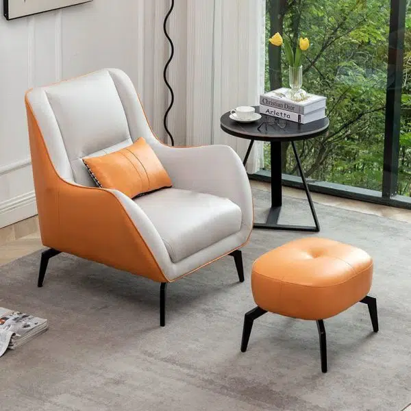 Contemporary Scandinavian Square Fabric Upholstered Accent Chair Backrest Armrest For Living Room - Image 19